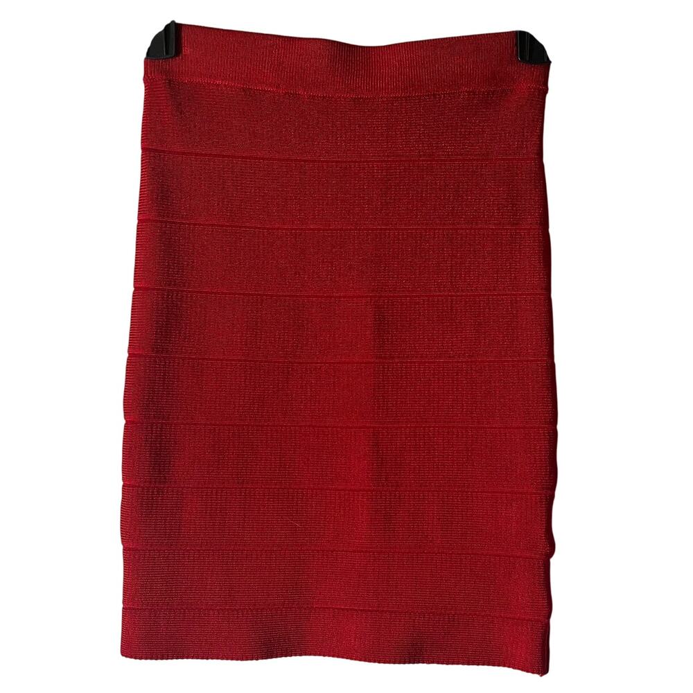 Millau Red Ribbed Pencil Pull On Mini Skirt Size XS